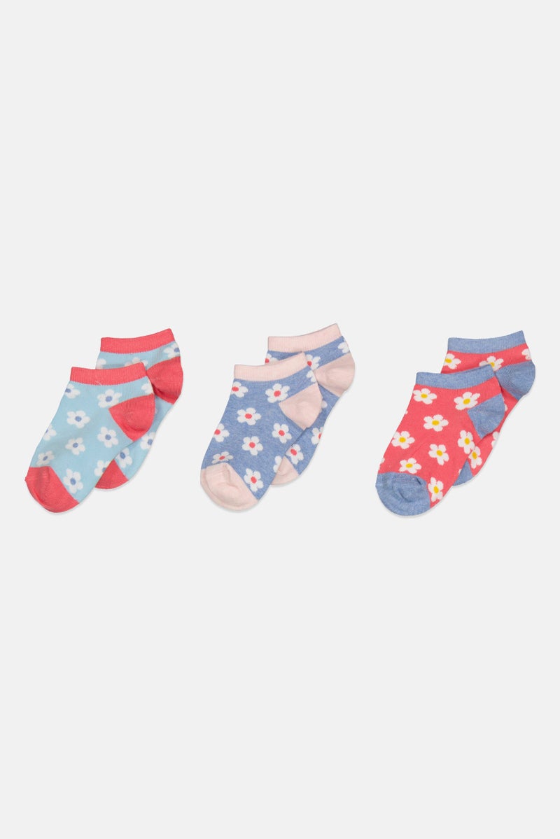 bebe Kids Girl 3 Pairs Floral Print Ankle Socks, Multicolor - Image 2
