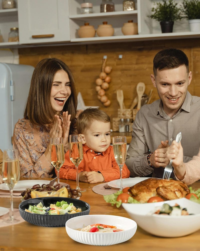 Hasense Pasta Bowls 30 oz Ceramic Dinner Bowls Set of 2 White Serving Bowls for Soup Fruit Salad 8 Inch Pasta Plates for Wedding  Housewarming Gift Modern Bowls Microwave  Dishwasher Safe - Image 3