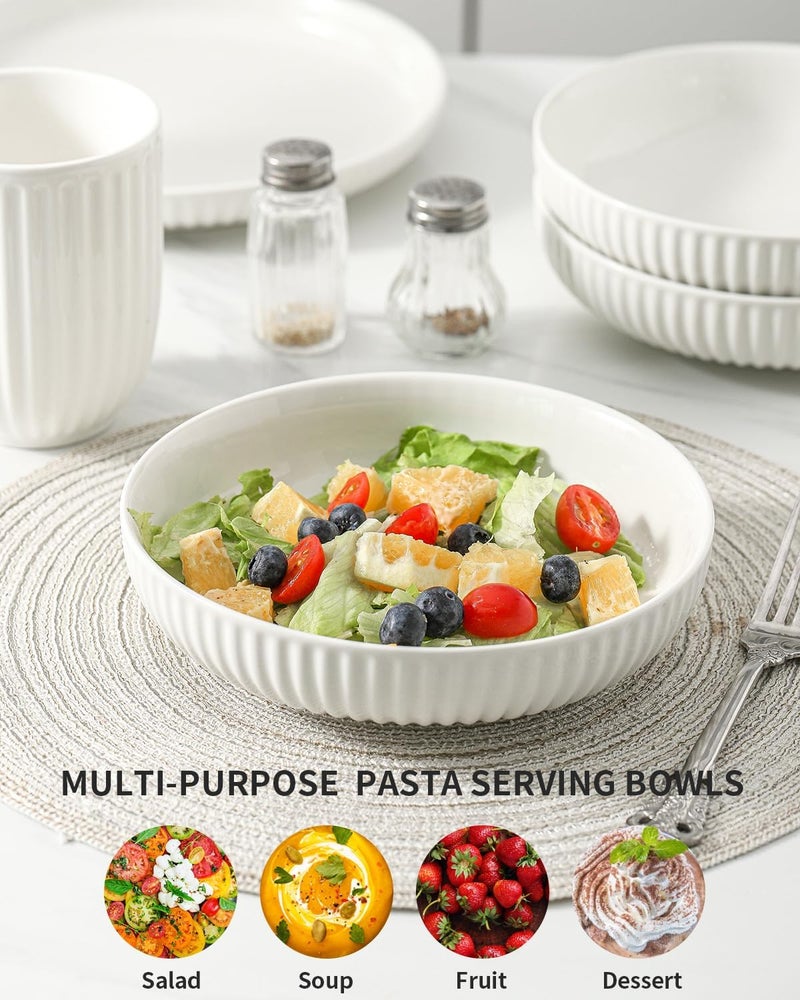 Hasense Pasta Bowls 30 oz Ceramic Dinner Bowls Set of 2 White Serving Bowls for Soup Fruit Salad 8 Inch Pasta Plates for Wedding  Housewarming Gift Modern Bowls Microwave  Dishwasher Safe - Image 5