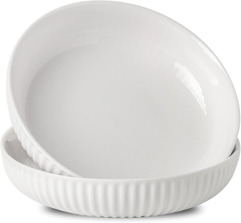 Hasense Pasta Bowls 30 oz Ceramic Dinner Bowls Set of 2 White Serving Bowls for Soup Fruit Salad 8 Inch Pasta Plates for Wedding  Housewarming Gift Modern Bowls Microwave  Dishwasher Safe - Image 1