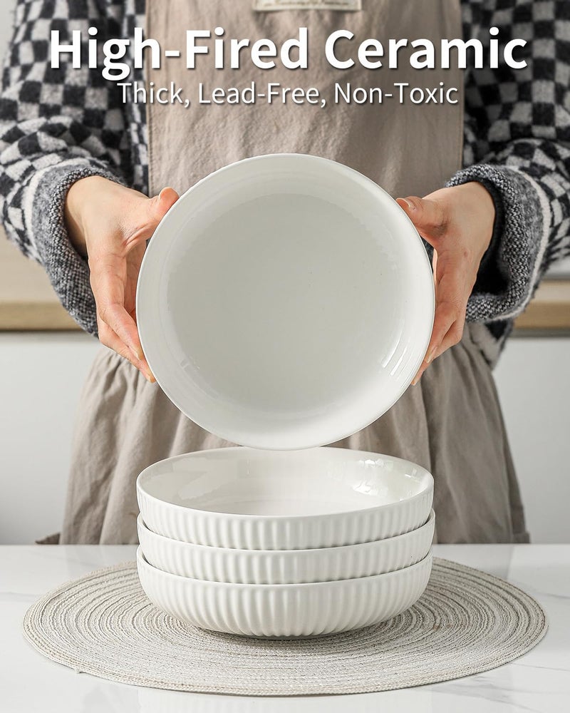 Hasense Pasta Bowls 30 oz Ceramic Dinner Bowls Set of 2 White Serving Bowls for Soup Fruit Salad 8 Inch Pasta Plates for Wedding  Housewarming Gift Modern Bowls Microwave  Dishwasher Safe - Image 4