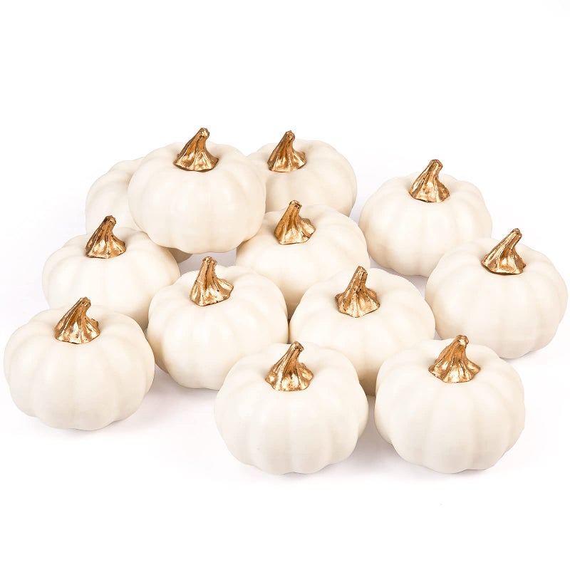 Whaline Artificial Pumpkins Bulk Vintage White Pumpkin Harvest Lifelike Pumpkin Fake Foam Pumpkin for Fall Autumn Halloween Home Thanksgiving Party House Kitchen Wedding Decor  12Pcs - Image 1
