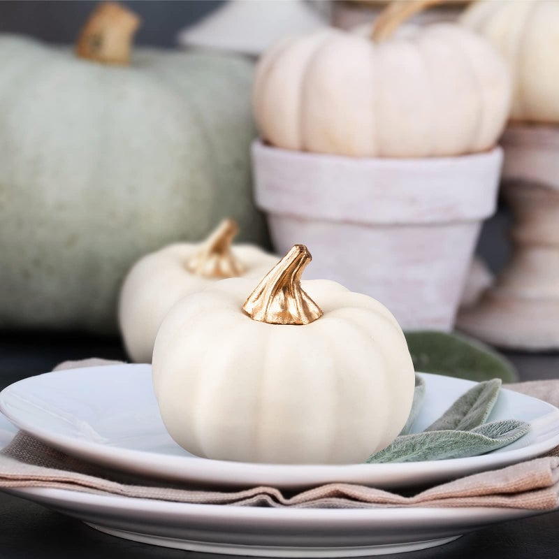 Whaline Artificial Pumpkins Bulk Vintage White Pumpkin Harvest Lifelike Pumpkin Fake Foam Pumpkin for Fall Autumn Halloween Home Thanksgiving Party House Kitchen Wedding Decor  12Pcs - Image 4