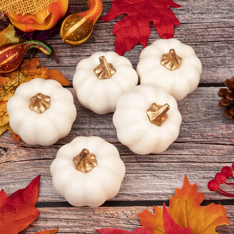 Whaline Artificial Pumpkins Bulk Vintage White Pumpkin Harvest Lifelike Pumpkin Fake Foam Pumpkin for Fall Autumn Halloween Home Thanksgiving Party House Kitchen Wedding Decor  12Pcs - Image 5