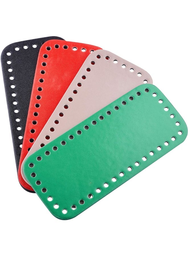 4 pcs PU Leather Rectangle Long Knitting Crochet Bags Nail Bottom Shaper Pad Bag Cushion Base with Holes Handbag DIY Shoulder Bags Accessories, Red/Green/Black/Grey  - Image 1