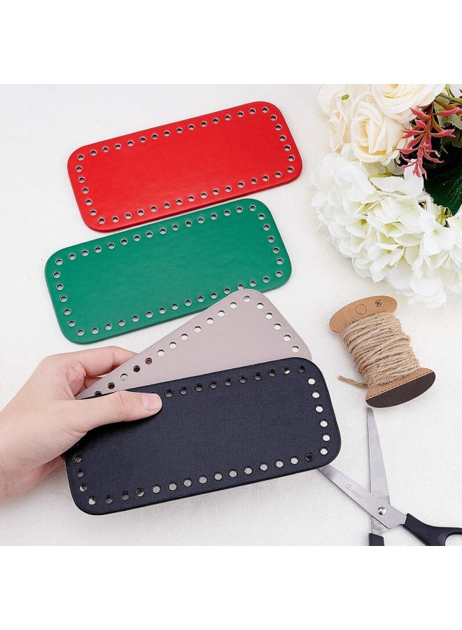 4 pcs PU Leather Rectangle Long Knitting Crochet Bags Nail Bottom Shaper Pad Bag Cushion Base with Holes Handbag DIY Shoulder Bags Accessories, Red/Green/Black/Grey  - Image 3