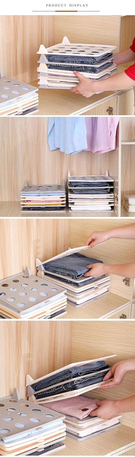 Shoply Shoply PP Plastic 5 Pieces Closet Organizer Wardrobes Clothes Folder Rack Detachable Cabinet TShirt Organizer Easy Tray Clothes Folding Board  - Image 3