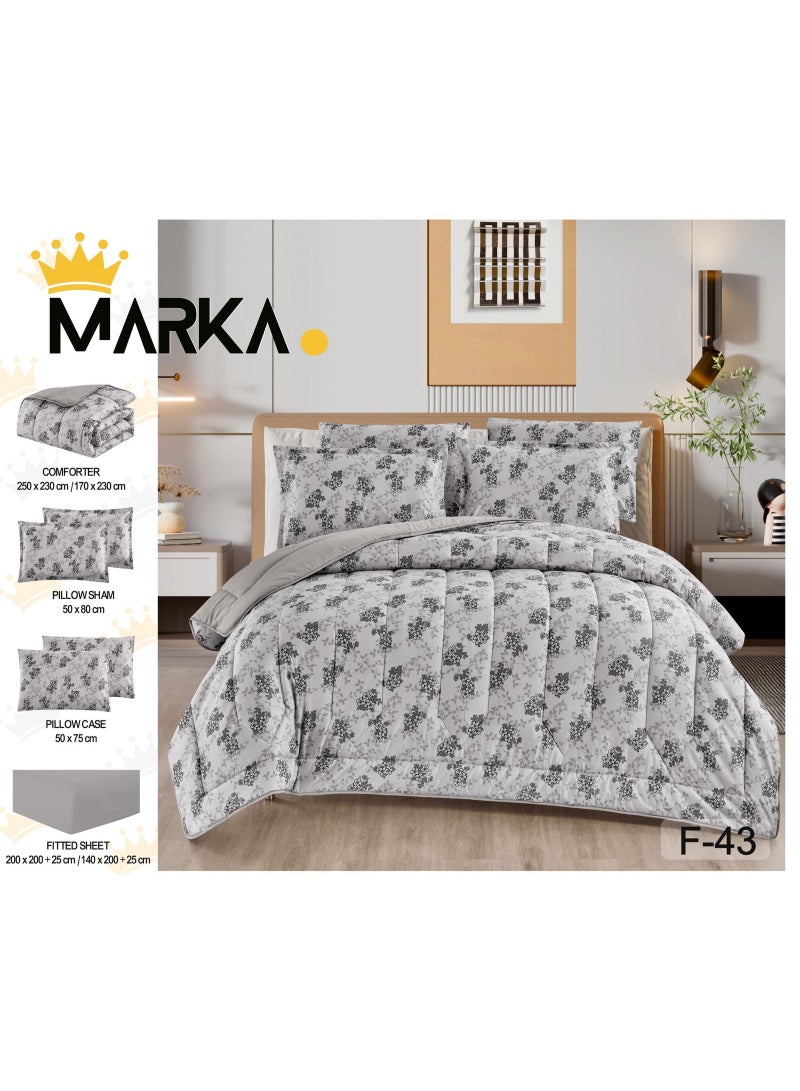 ماركه  مفرش سرير نفرين 6 قطع وجهين (مشجر/سادة) من المايكروفايبر الفاخر – تصميم أنيق يمنحك لمسة فخامة وراحة منعشة بمقاس 230×250 سم" - Image 1