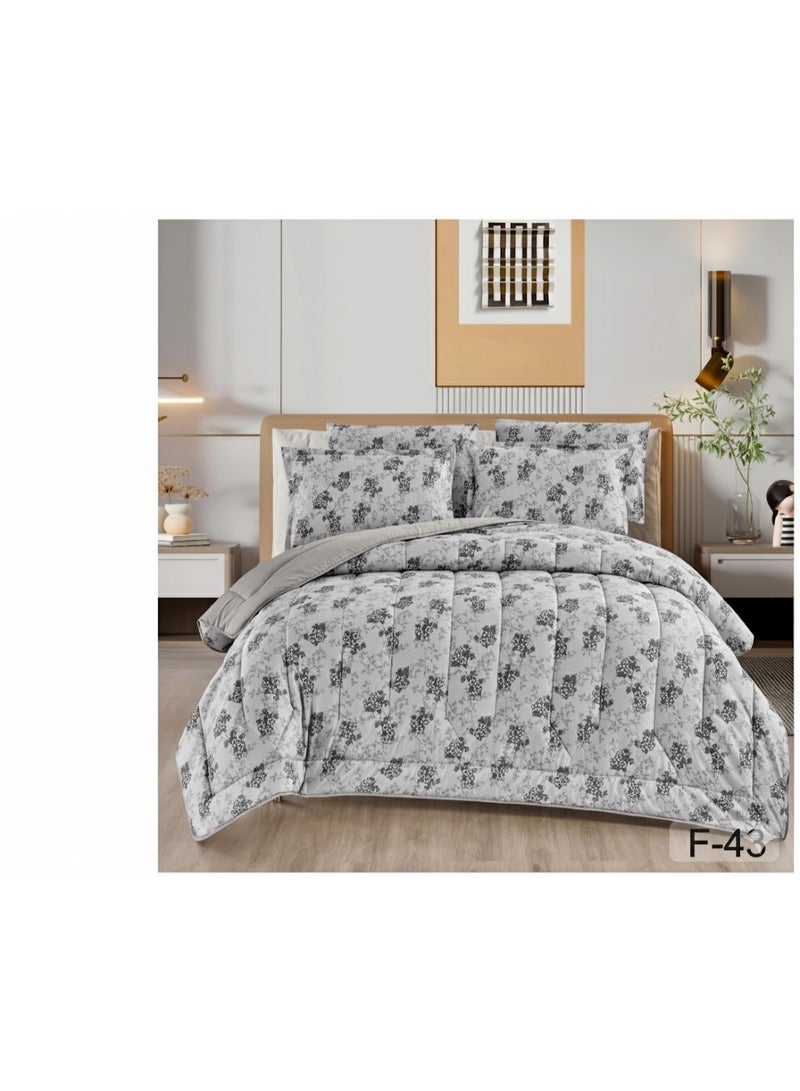 ماركه  مفرش سرير نفرين 6 قطع وجهين (مشجر/سادة) من المايكروفايبر الفاخر – تصميم أنيق يمنحك لمسة فخامة وراحة منعشة بمقاس 230×250 سم" - Image 2