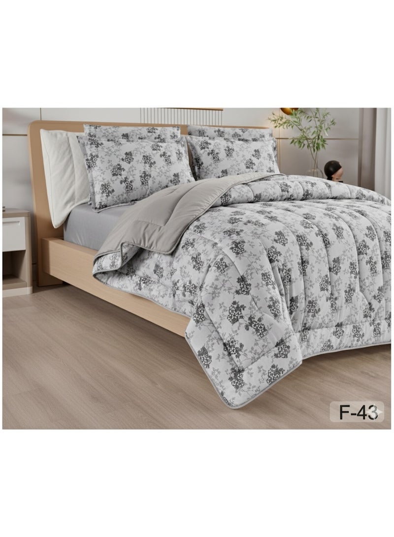 ماركه  مفرش سرير نفرين 6 قطع وجهين (مشجر/سادة) من المايكروفايبر الفاخر – تصميم أنيق يمنحك لمسة فخامة وراحة منعشة بمقاس 230×250 سم" - Image 3