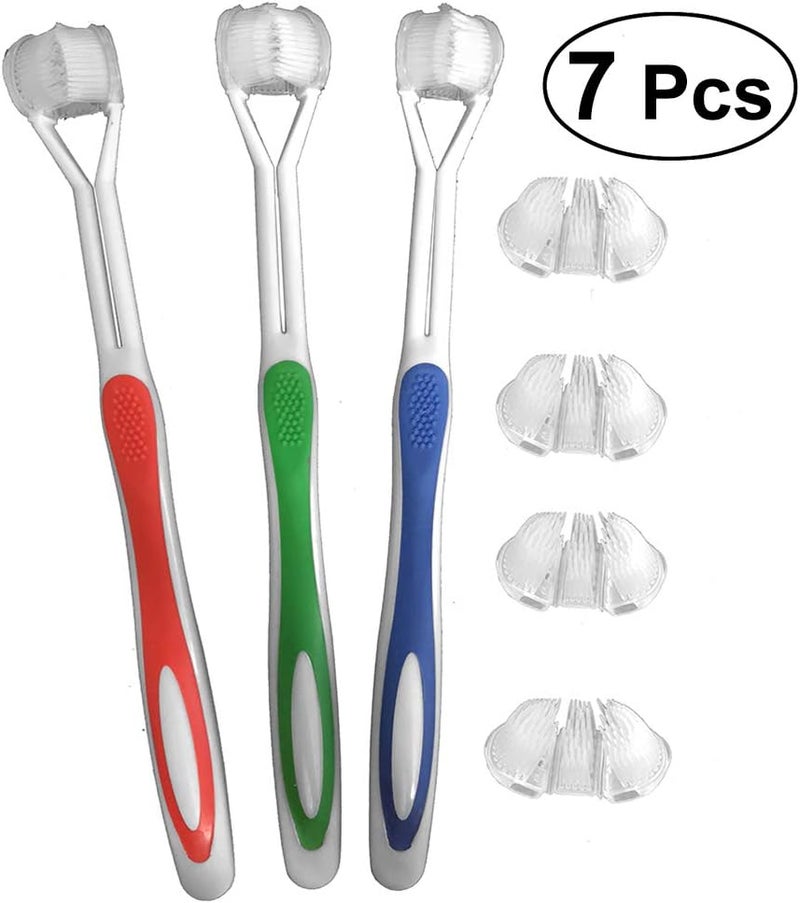 comfrt 7pcs Three Sided Toothbrush Replaceable Dual Brush Head Special Needs Toothbrush toothhugger Toothbrush Soft Bristle Toothbrush for Adult (4 Replace brish Heads) - Image 2