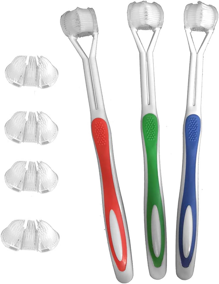 comfrt 7pcs Three Sided Toothbrush Replaceable Dual Brush Head Special Needs Toothbrush toothhugger Toothbrush Soft Bristle Toothbrush for Adult (4 Replace brish Heads) - Image 1