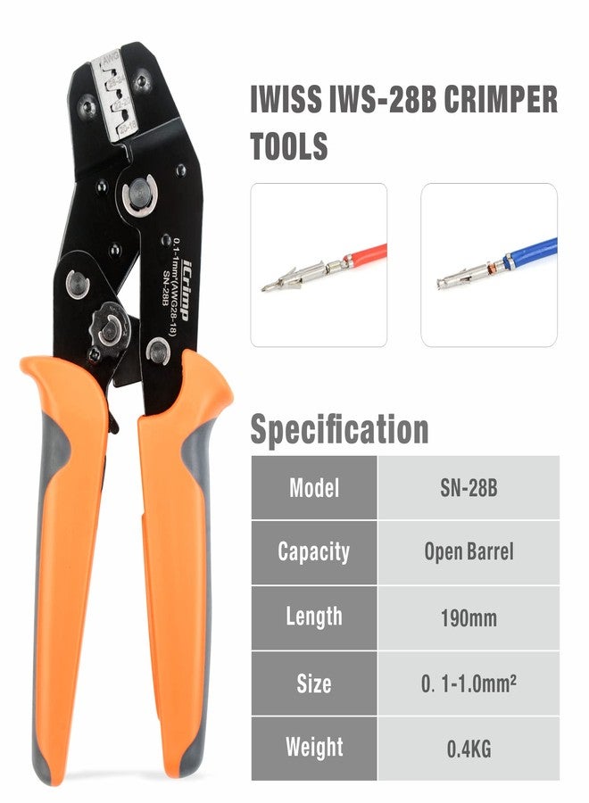 IWISS iCrimp SN-28B Dupont Crimping Tool for 3.96mm, 2.54mm, 2.5mm Pitch Dupont, JST XH VH Connectors, AWG 18 to 28 - Image 2