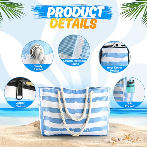 SRISE Extra Large Beach Bag for Women & Men,Beach Bags Waterproof Sandproof with Zipper, Travel Tote Bag with Multi-Pocket Design, Durable Swim Pool Bag for Family Travel Outdoor Vacation Essentials - Image 4