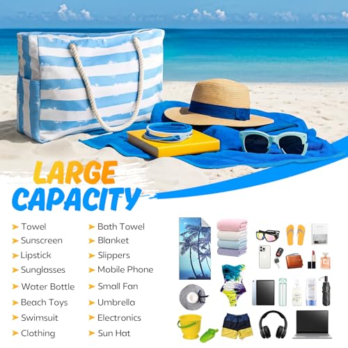 SRISE Extra Large Beach Bag for Women & Men,Beach Bags Waterproof Sandproof with Zipper, Travel Tote Bag with Multi-Pocket Design, Durable Swim Pool Bag for Family Travel Outdoor Vacation Essentials - Image 3