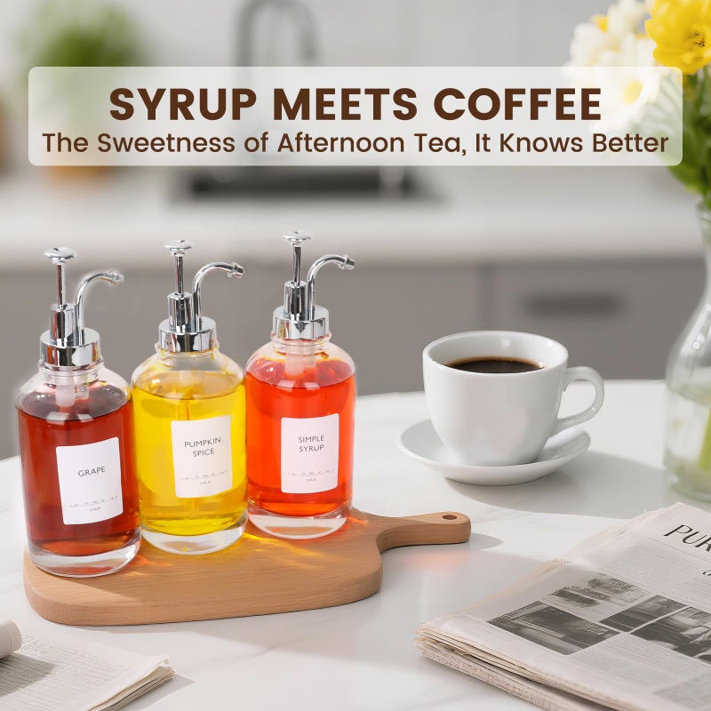 AuroTrends â€‹16.9oz Coffee Syrup Dispenser 4Pack- Glass Syrup Dispenser Kit for Coffee Bar Accessories for Home Coffee Bar/Premium Labeled Barista Kit, Matte Black - Image 2