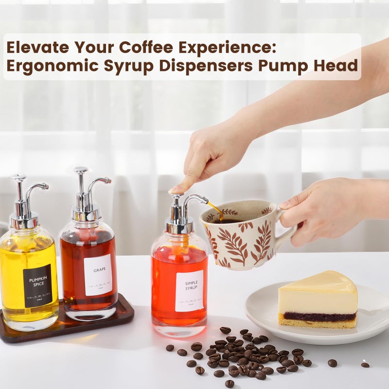 AuroTrends â€‹16.9oz Coffee Syrup Dispenser 4Pack- Glass Syrup Dispenser Kit for Coffee Bar Accessories for Home Coffee Bar/Premium Labeled Barista Kit, Matte Black - Image 3