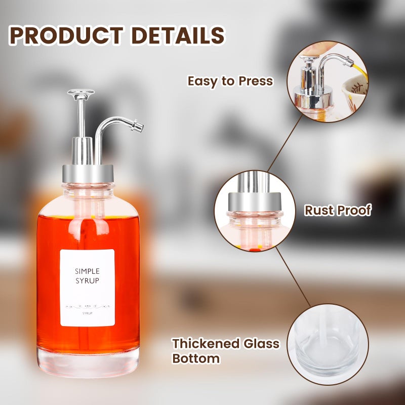 AuroTrends â€‹16.9oz Coffee Syrup Dispenser 4Pack- Glass Syrup Dispenser Kit for Coffee Bar Accessories for Home Coffee Bar/Premium Labeled Barista Kit, Matte Black - Image 5