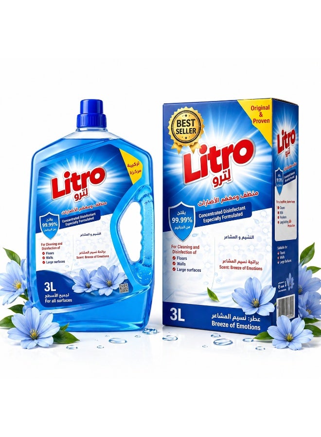 Litro Floor Cleaner Liquid & Disinfectant 3L – Breeze of Emotions Fragrance – Multipurpose Floor Cleaning Liquid, Floor Disinfectant for Deep Cleaning & Long Lasting Freshness - Image 1