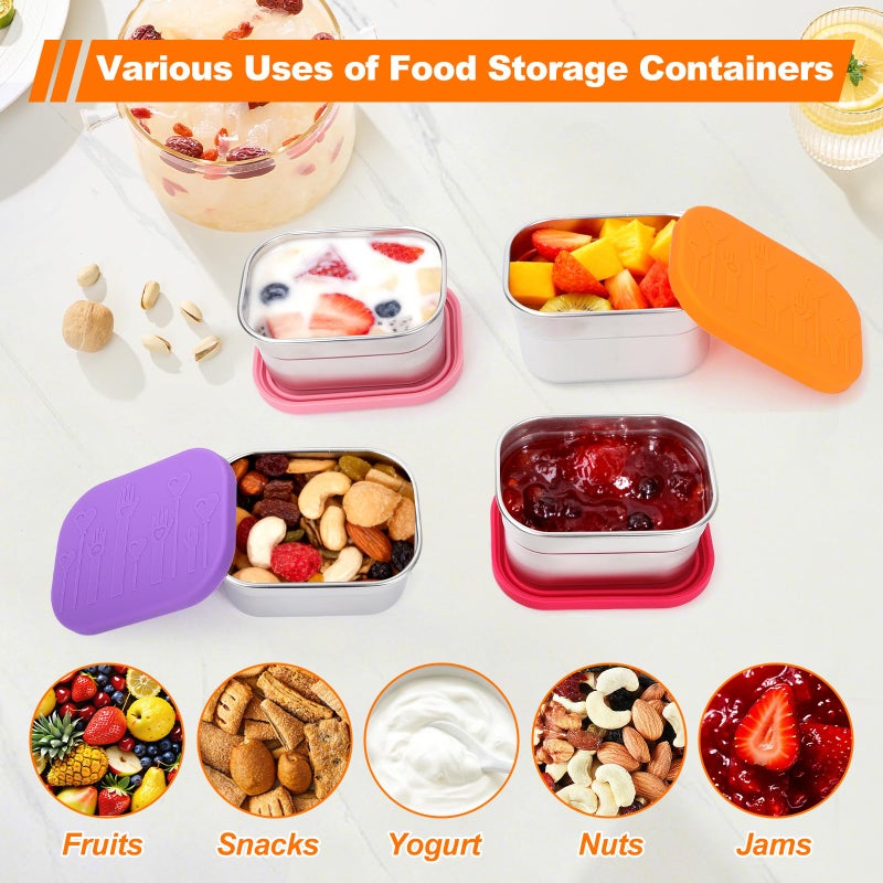 YJSLICT 4 Pack Stainless Steel Snack Containers with Lids Set, 8 oz Rectangular Easy Open Leakproof Reusable Snack Box Container for Lunch, Small Lunch Food Containers for Oat,Crackers,Nuts,Candy - Image 5