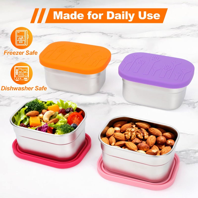 YJSLICT 4 Pack Stainless Steel Snack Containers with Lids Set, 8 oz Rectangular Easy Open Leakproof Reusable Snack Box Container for Lunch, Small Lunch Food Containers for Oat,Crackers,Nuts,Candy - Image 3