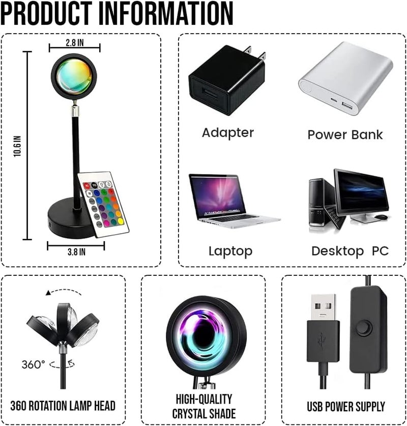 Desidiya Clip Light Variation 16-Color RGB Projection LED Projector Night Light with 360° Rotating Head and Remote Control - Image 3