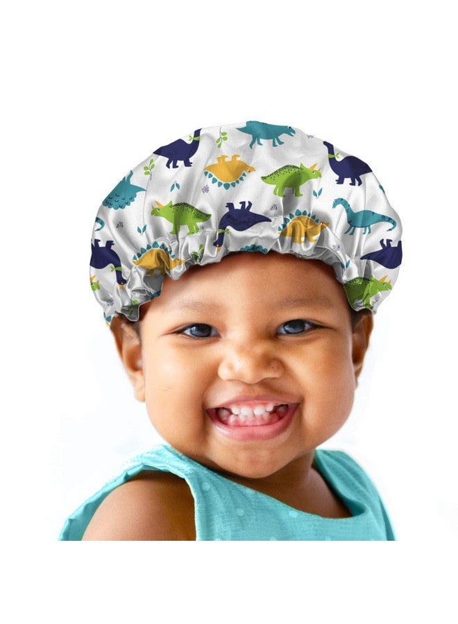 Babrukda Kids Hair Cover, Children Satin Bonnet, Boys Girls Satin Sleep Cap, Adjustable Elastic Band Beanie Hat for Night Sleeping Easy Clean Headwear for Toddler Baby Dinosaur - Image 1