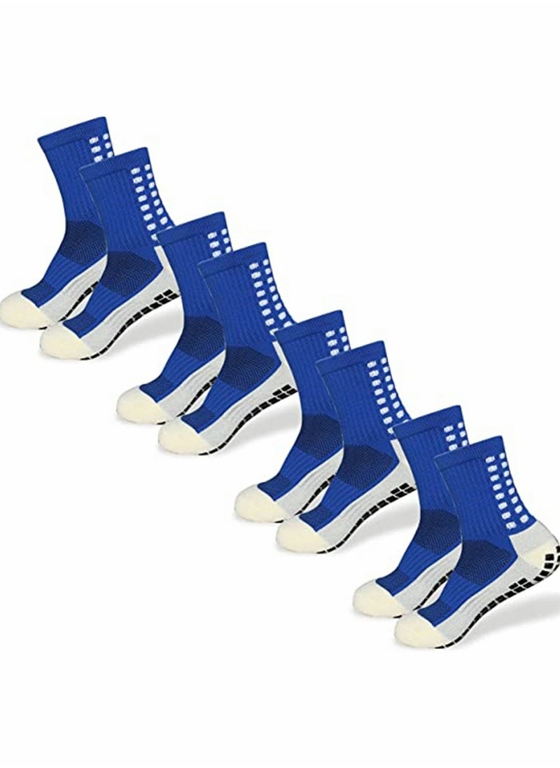 SYOSI - 4 Pcs Unisex Non Slip Sport Soccer Socks, Breathable Comfortable Athletic Football Basketball Hockey Sports Grip Socks with Rubber Dots for Men and Women (Blue) - Image 1