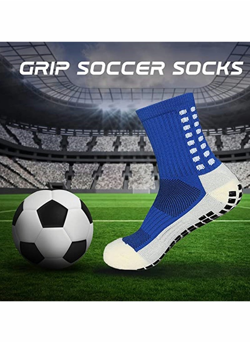 SYOSI - 4 Pcs Unisex Non Slip Sport Soccer Socks, Breathable Comfortable Athletic Football Basketball Hockey Sports Grip Socks with Rubber Dots for Men and Women (Blue) - Image 1