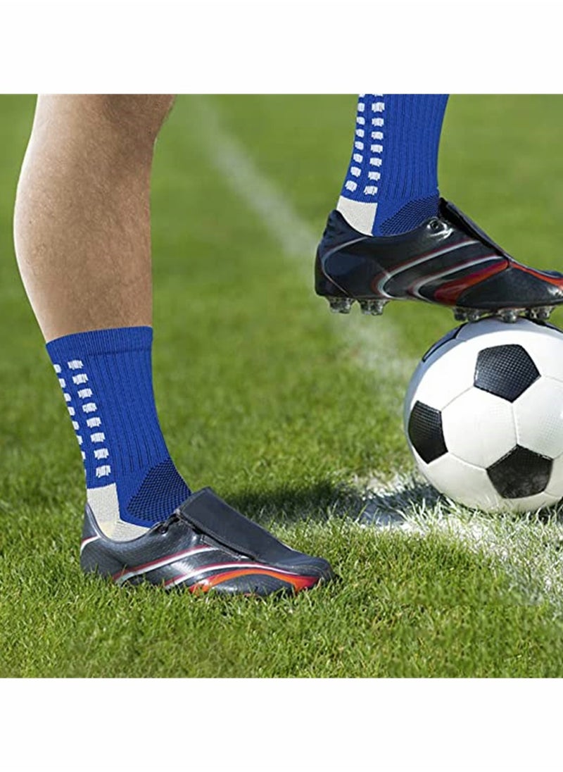 SYOSI - 4 Pcs Unisex Non Slip Sport Soccer Socks, Breathable Comfortable Athletic Football Basketball Hockey Sports Grip Socks with Rubber Dots for Men and Women (Blue) - Image 1