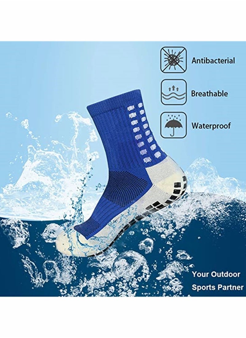 SYOSI - 4 Pcs Unisex Non Slip Sport Soccer Socks, Breathable Comfortable Athletic Football Basketball Hockey Sports Grip Socks with Rubber Dots for Men and Women (Blue) - Image 1