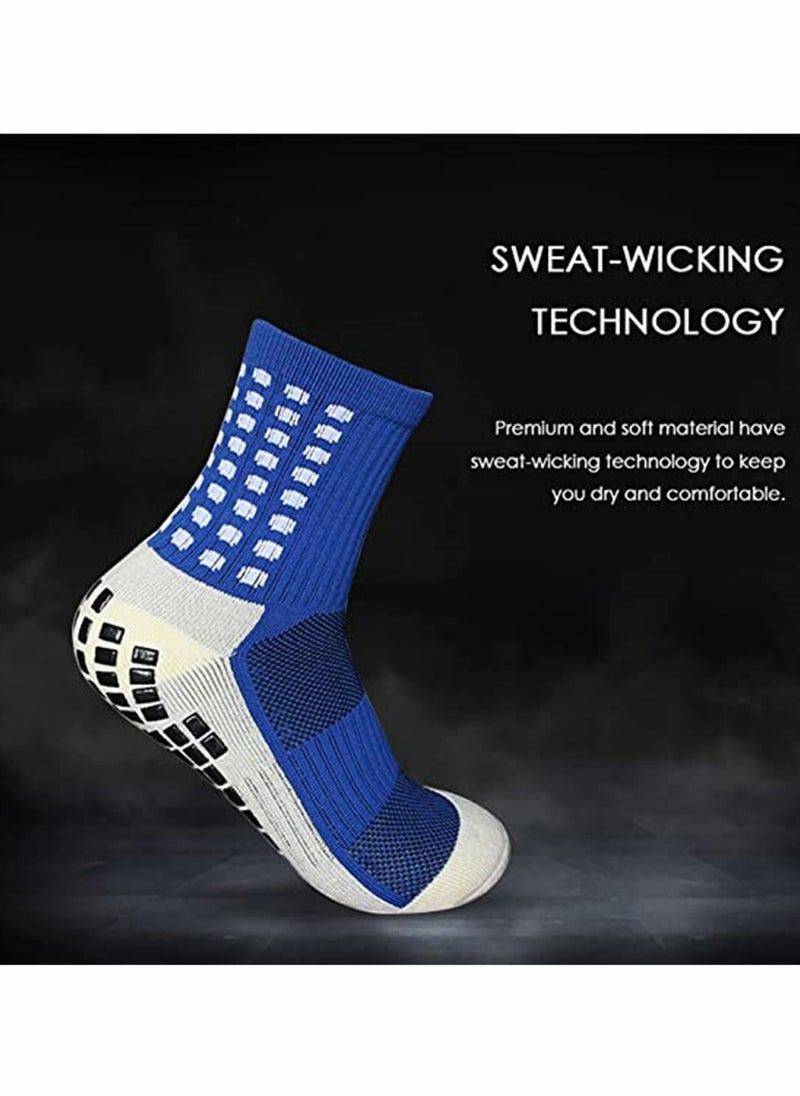 SYOSI - 4 Pcs Unisex Non Slip Sport Soccer Socks, Breathable Comfortable Athletic Football Basketball Hockey Sports Grip Socks with Rubber Dots for Men and Women (Blue) - Image 1