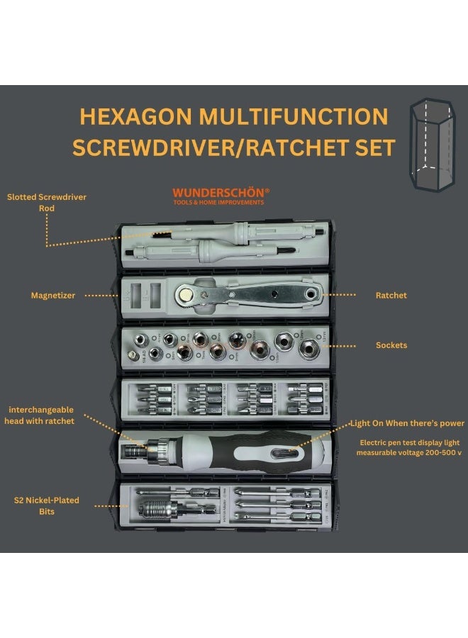 WUNDERSCHÖN Multifunctional Reattaching Screwdriver Ratchet Set Of 33 Pieces Hexagonal Design Case Maintenance Tool Suitable to Repair Automotive, Appliances, Household  - Image 2