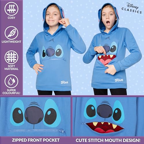 Disney Stitch Hoodie for Girls Teens Soft Hooded Sweatshirt Warm Pullover Sweater Activewear Sports Youth Hoodie Stitch Gifts (Blue, 11-12 Years) - Image 3