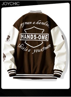 Joychic Classic Trendy Spring and Autumn Warm Cotton Coat Men Button Varsity College Baseball Jacket Casual Embroidered Streetwear Coat Coffee  - Image 4