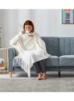 KASTWAVE Sofa Decorative Blanket, Soft and Comfortable Knitted Blanket with Tassels for Sofa and Bed Diamond Shaped Coverlet Lightweight Decorative Bed End Blanket Nap Blanket (beige, 127x152cm)  - Image 3