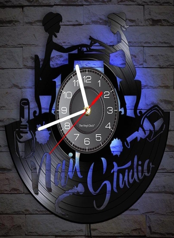 Timethink 12 Inch Nail Salon LED Vinyl Record Wall Clock with 7 Luminous Modes for Nail Studio, Nail Tech Wall Decor Vintage Silent Non Ticking Night Light Wall Clock Nail Room Decor for Home Studio - Image 5
