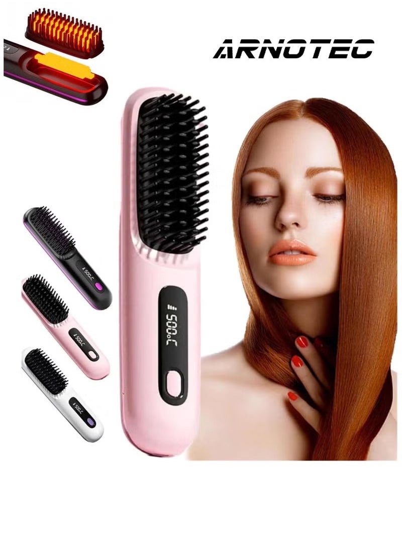 ARNOTEC Hair Styling Brush, Multifunctional Cordless Electric Hot Comb, Durable LCD Display Straightening Brush, Portable Hair Straightening Iron Brush with 3 Heating Settings, USB Charging, Hair Accessories  - Image 1