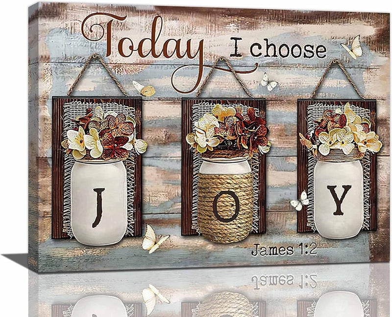 exroozy Farmhouse Wall Art Rustic Flower Joy Pictures Wall Decor Country Christian Floral Painting Inspirational Canvas Prints Modern Framed Home Artwork Decor for Bathroom Bedroom Living Room 16"x12" - Image 1