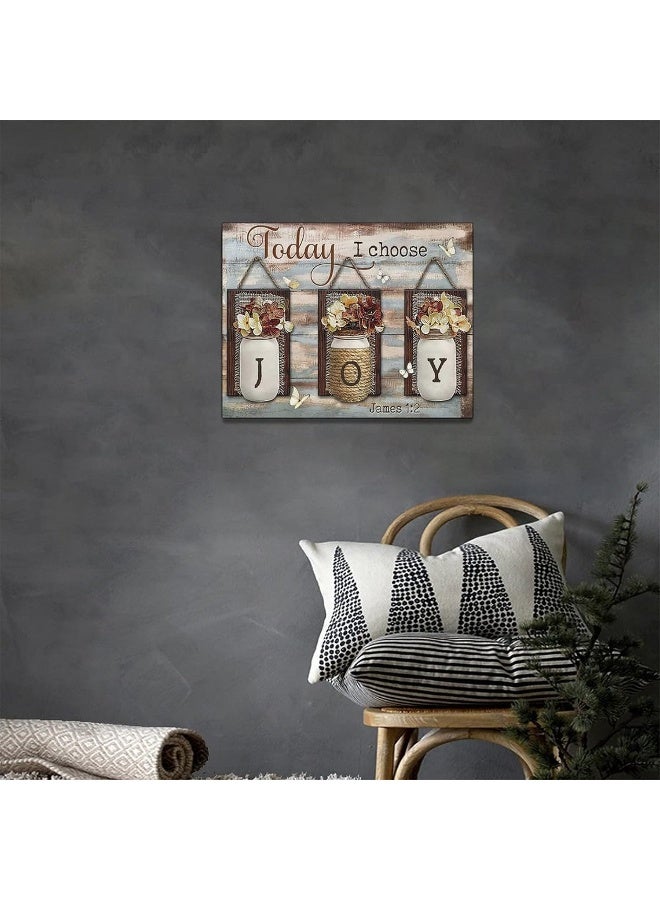 exroozy Farmhouse Wall Art Rustic Flower Joy Pictures Wall Decor Country Christian Floral Painting Inspirational Canvas Prints Modern Framed Home Artwork Decor for Bathroom Bedroom Living Room 16"x12" - Image 3