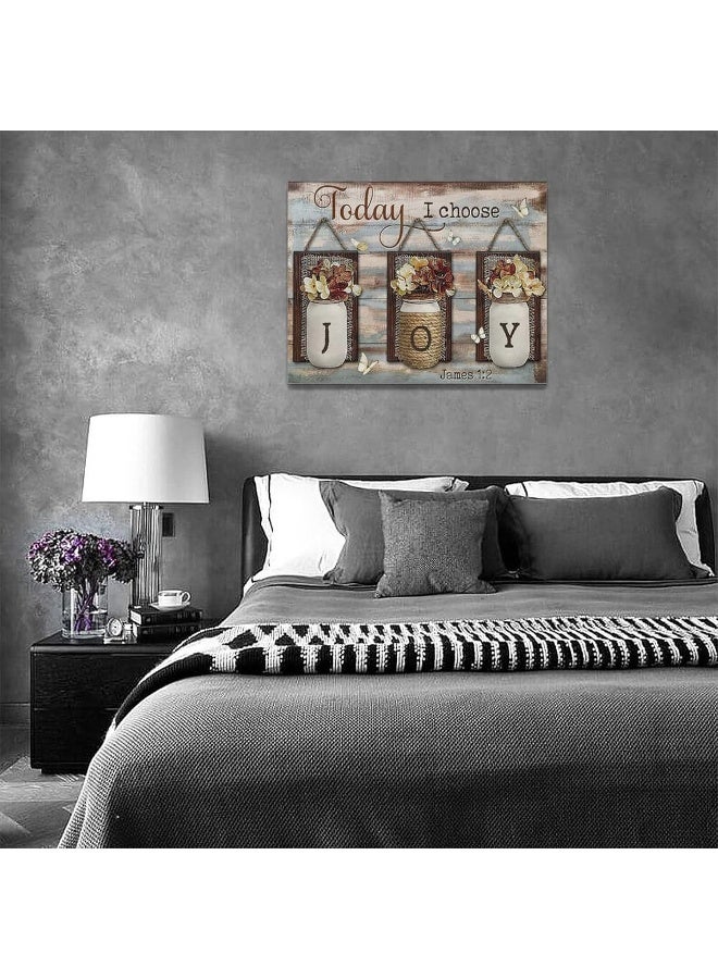 exroozy Farmhouse Wall Art Rustic Flower Joy Pictures Wall Decor Country Christian Floral Painting Inspirational Canvas Prints Modern Framed Home Artwork Decor for Bathroom Bedroom Living Room 16"x12" - Image 2