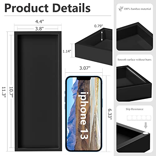 ZHWS Bathroom Tray Countertop for Toiletries, Black Vanity Tray for Makeup Perfume Decor Candle, Bamboo Kitchen Tray for Soap Dispenser Salt Pepper Brush Holder 11.3” L x 4.4” W x 1.1” H - Image 5