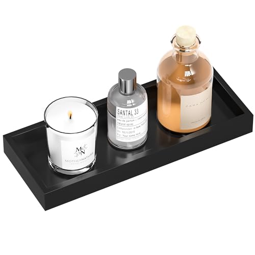 ZHWS Bathroom Tray Countertop for Toiletries, Black Vanity Tray for Makeup Perfume Decor Candle, Bamboo Kitchen Tray for Soap Dispenser Salt Pepper Brush Holder 11.3” L x 4.4” W x 1.1” H - Image 1