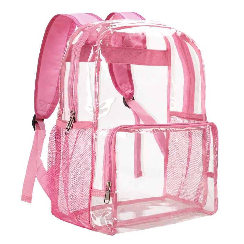 Vorspack Clear Backpack Heavy Duty - Large Clear Backpacks for School See Through Bookbag for Girls Boys Transparent Bag for Work, Concert, College - Pink - Image 1