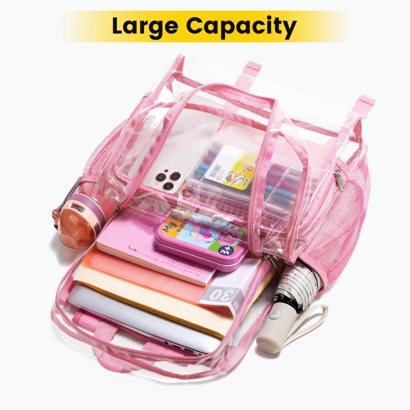 Vorspack Clear Backpack Heavy Duty - Large Clear Backpacks for School See Through Bookbag for Girls Boys Transparent Bag for Work, Concert, College - Pink - Image 3
