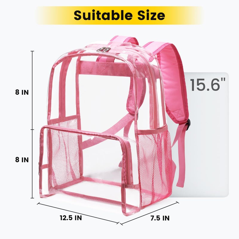 Vorspack Clear Backpack Heavy Duty - Large Clear Backpacks for School See Through Bookbag for Girls Boys Transparent Bag for Work, Concert, College - Pink - Image 2