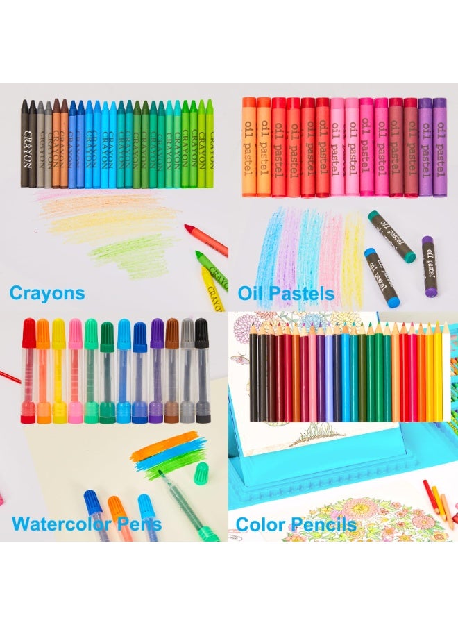 208 قطعة من مستلزمات الفن، مجموعة فنون الرسم للفتيات والفتيان والأطفال والمراهقين والفنانين، مجموعة فنية مع حامل ثلاثي الطيات، أقلام شمع، باستيل زيتي، كتاب تلوين، أقلام ملونة، مقص، ورق أوريغامي 40 ورقة - Image 2