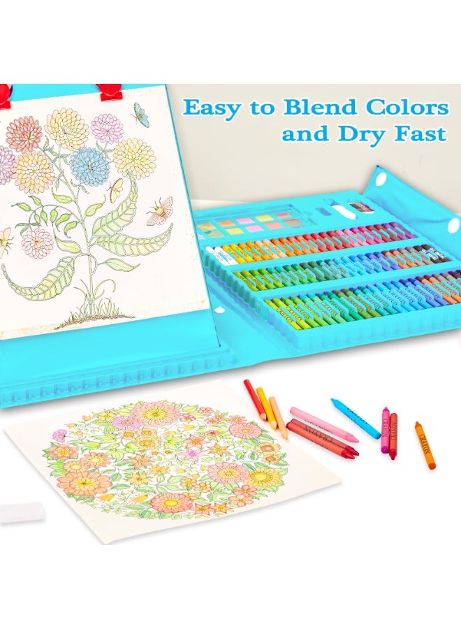 208 قطعة من مستلزمات الفن، مجموعة فنون الرسم للفتيات والفتيان والأطفال والمراهقين والفنانين، مجموعة فنية مع حامل ثلاثي الطيات، أقلام شمع، باستيل زيتي، كتاب تلوين، أقلام ملونة، مقص، ورق أوريغامي 40 ورقة - Image 3