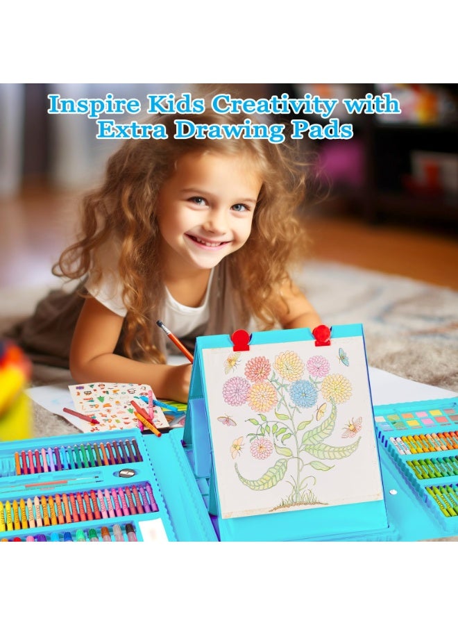 208 قطعة من مستلزمات الفن، مجموعة فنون الرسم للفتيات والفتيان والأطفال والمراهقين والفنانين، مجموعة فنية مع حامل ثلاثي الطيات، أقلام شمع، باستيل زيتي، كتاب تلوين، أقلام ملونة، مقص، ورق أوريغامي 40 ورقة - Image 5