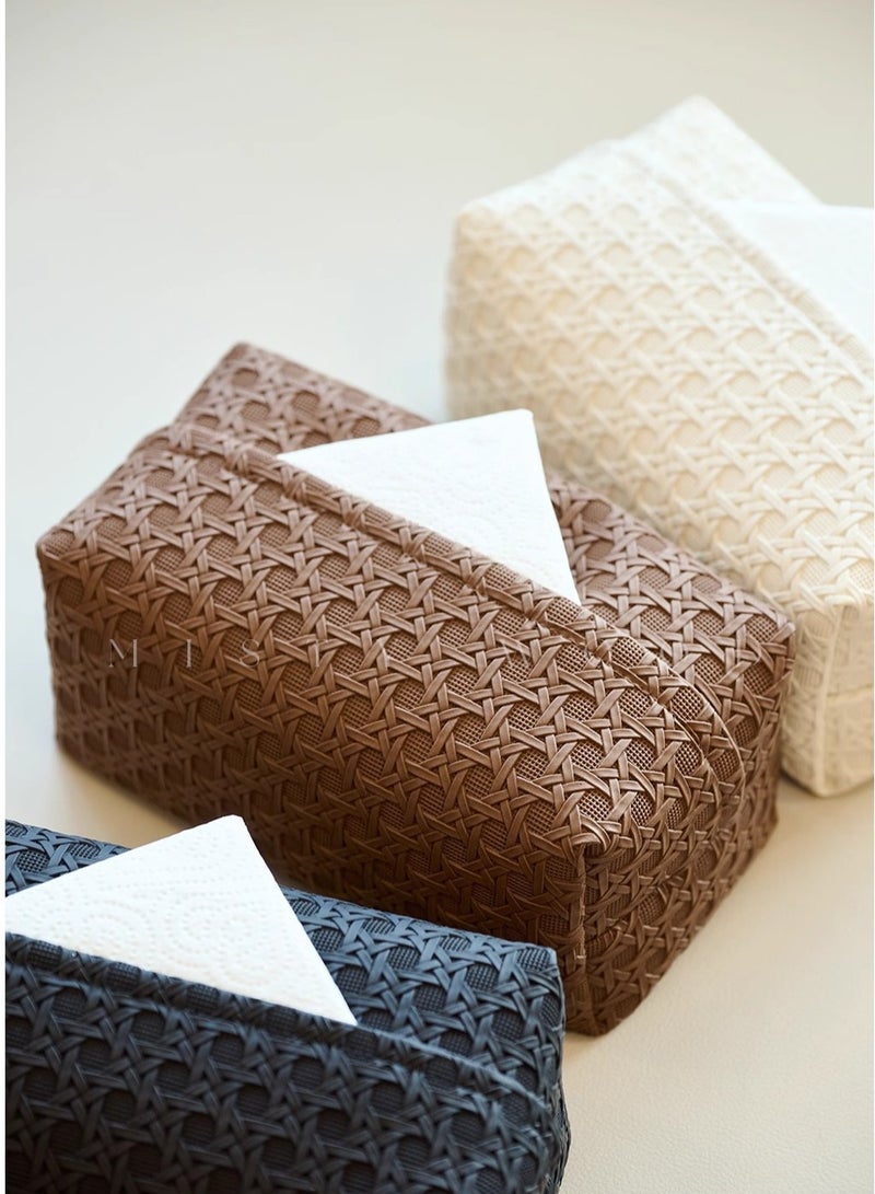 Tissue Box Cover, Waterproof PU Leather Tissue Boxes holder, Vine Woven Pattern Rectangular Tissue Boxes, Living Room Bathroom Vanity Tissue Case, Office Desk Car Tissue Holder, Home Decorations (Five Colors) - Image 3